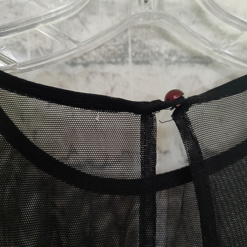 Vintage 90s Witchy Goth Black & Dark Red Velvet Mini Dress Mesh Long Sleeves - Picture 4 of 6